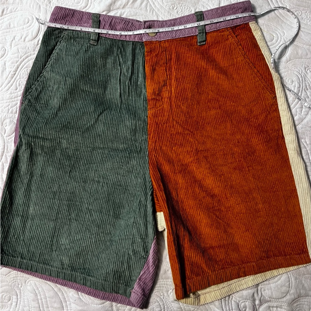 ASOS Color-Block Corduroy Bermudas Green, Orange and Cream